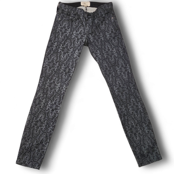 Current/Elliott Denim - CURRENT ELLIOT Black Grey Brocade Retro Whimsigoth Denim Jeans Size 0/24